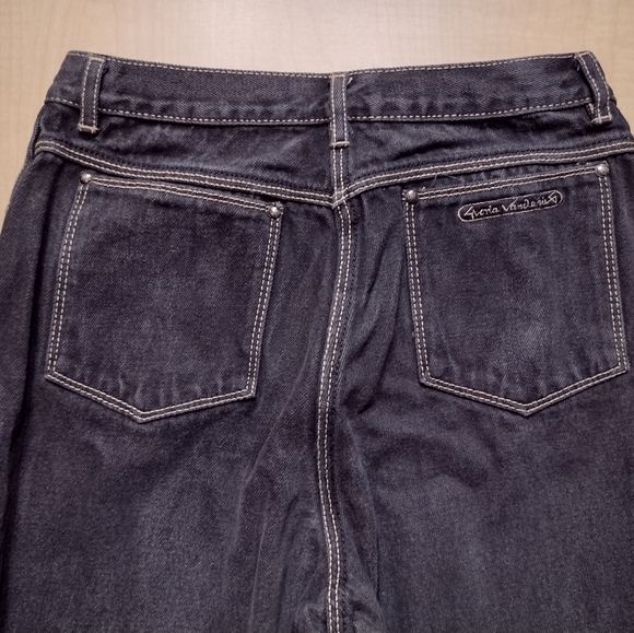 Vintage Gloria Vanderbilt High Rise Vintage 70's Black Gold Stitching Mom Jeans - Picture 2 of 15